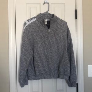 gray and white zip up from pink